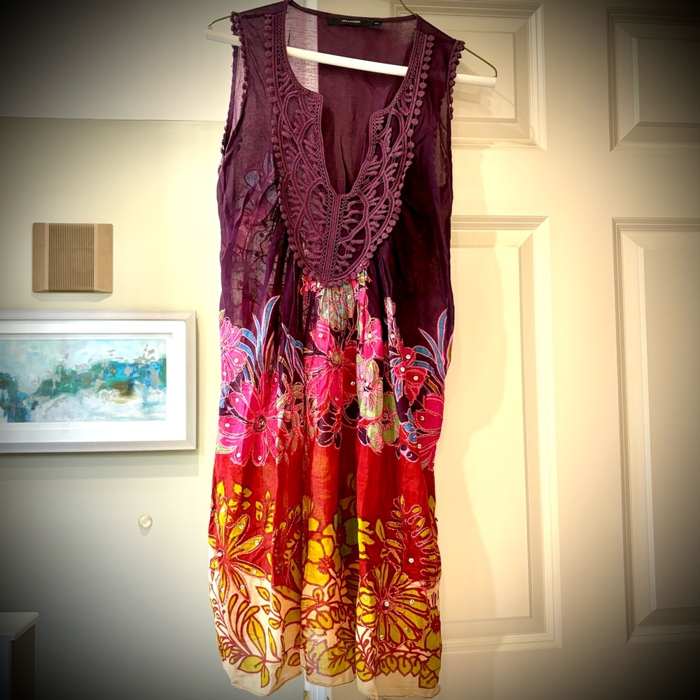 Hallhuber Embroidery Sequins Dress Sleeveless Sheer Cotton sz 2 XSM